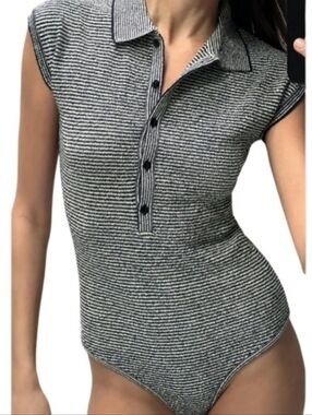 Zara Navy & White Striped Stretchy Polo Bodysuit Never Worn Size Small